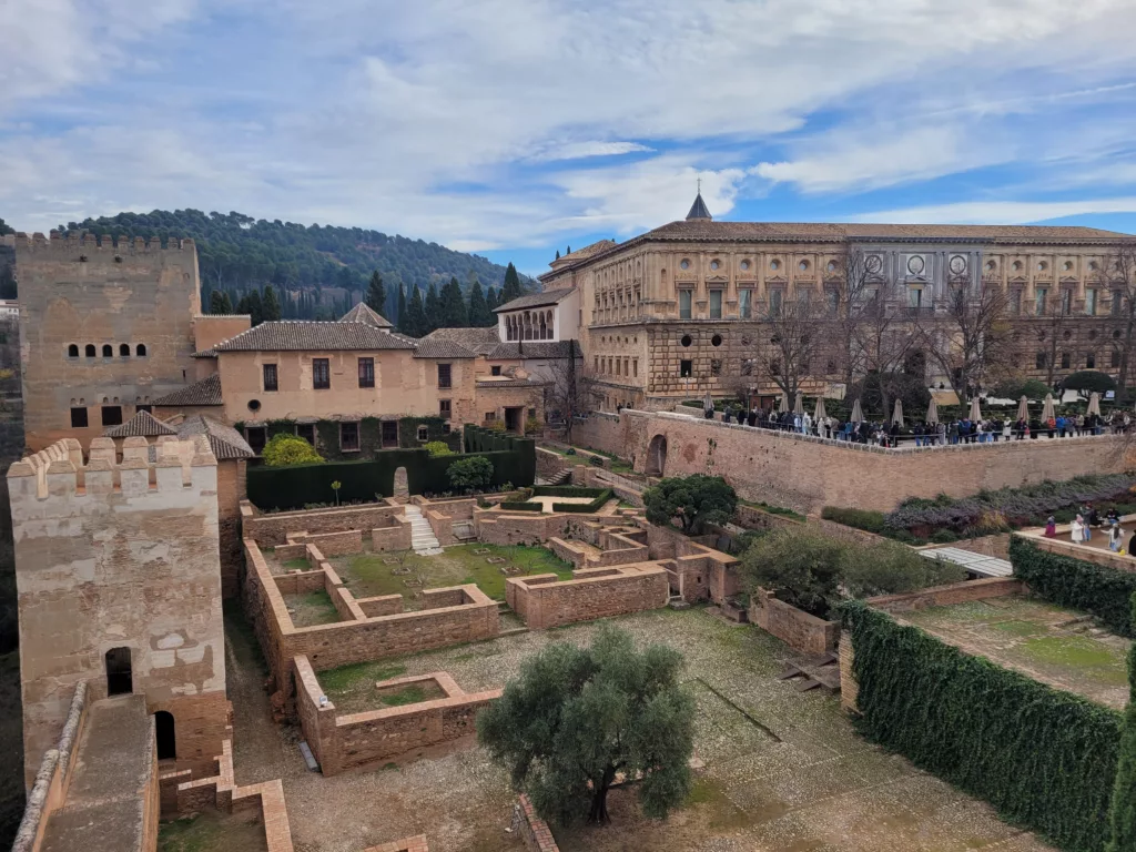 View of the Nasrid and Charles V palaces from the Alcazaba at Alhambra