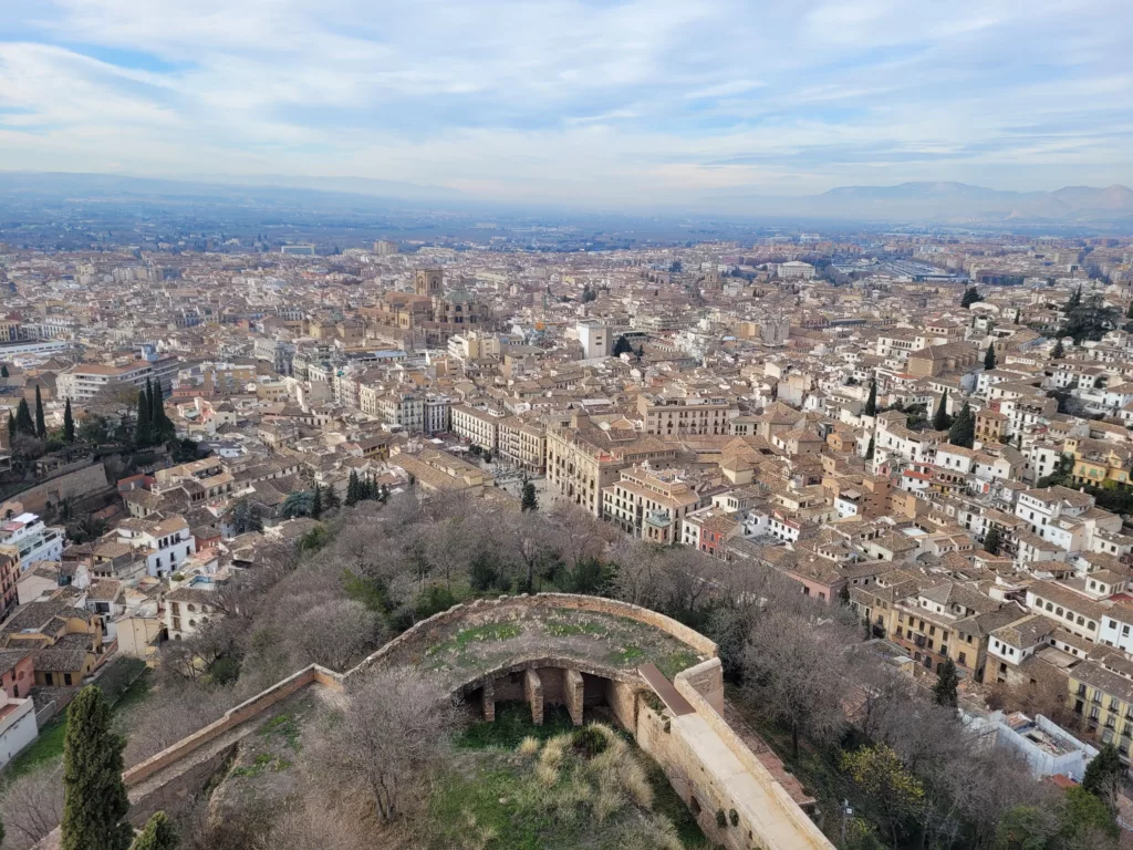 Vie of Granada from Torre de la Vela, the largest tower in the Alcazaba of the Alhambra