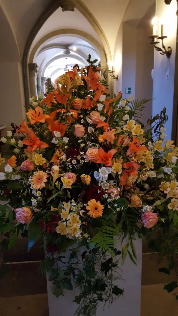 Floral display inside Oberhofen Castle in Switzerland