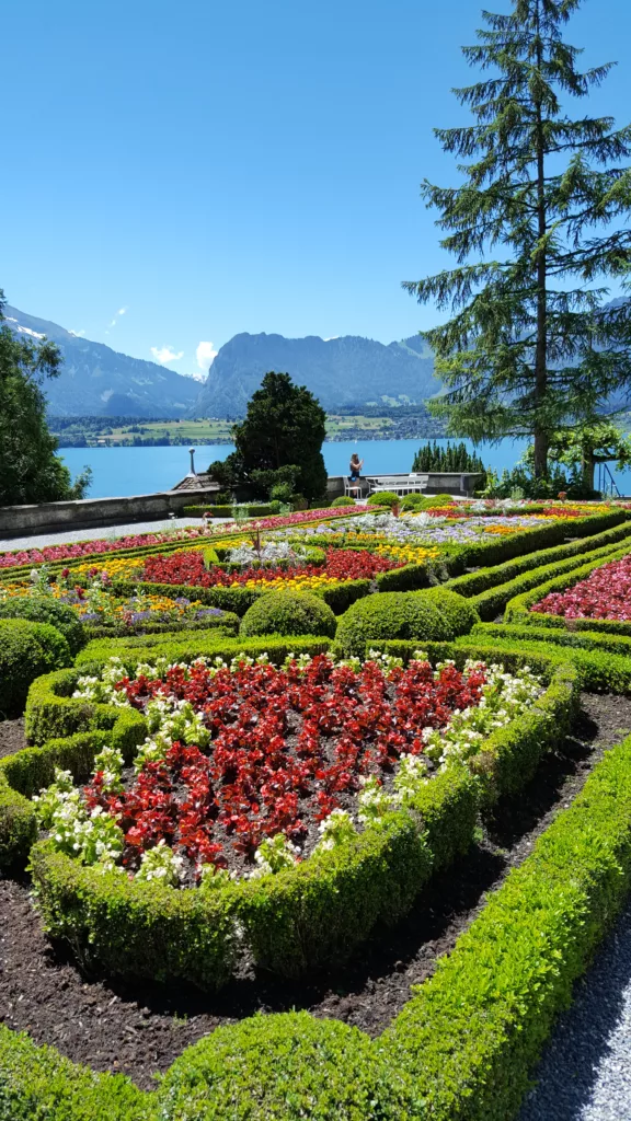 Photo showing the gardens at Oberhofen Castle in Switzerland