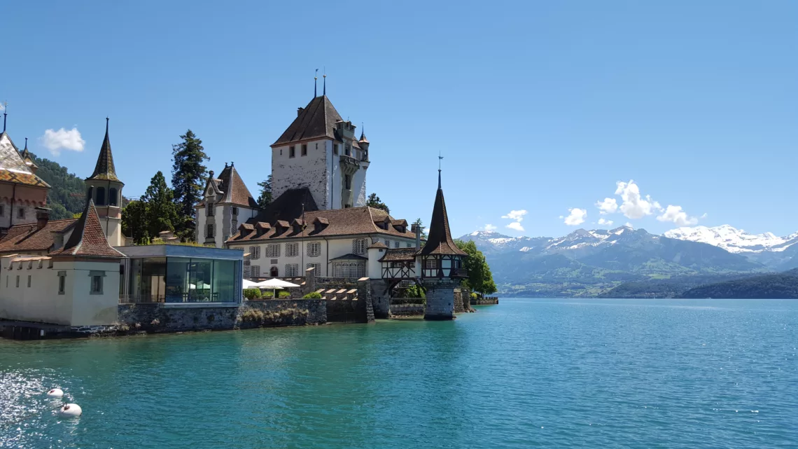 View of Oberhofen Castle on lake Thun in Switzerland