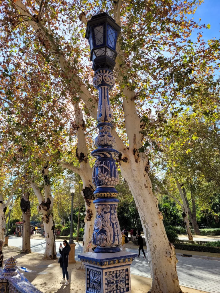 Photo of a decorative lamp post at Plaza de Espana in Seville