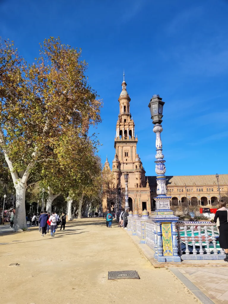 Photo of one of the towers at Plaza de Espana in Seville