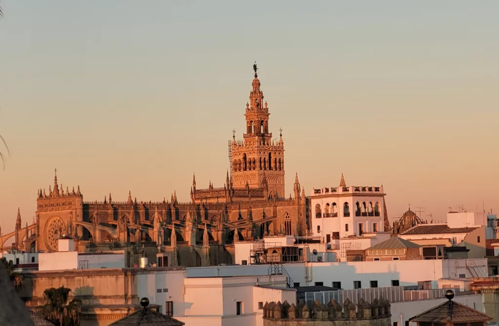 Zoomed in view of Seville Cathedral from Torre del Oro