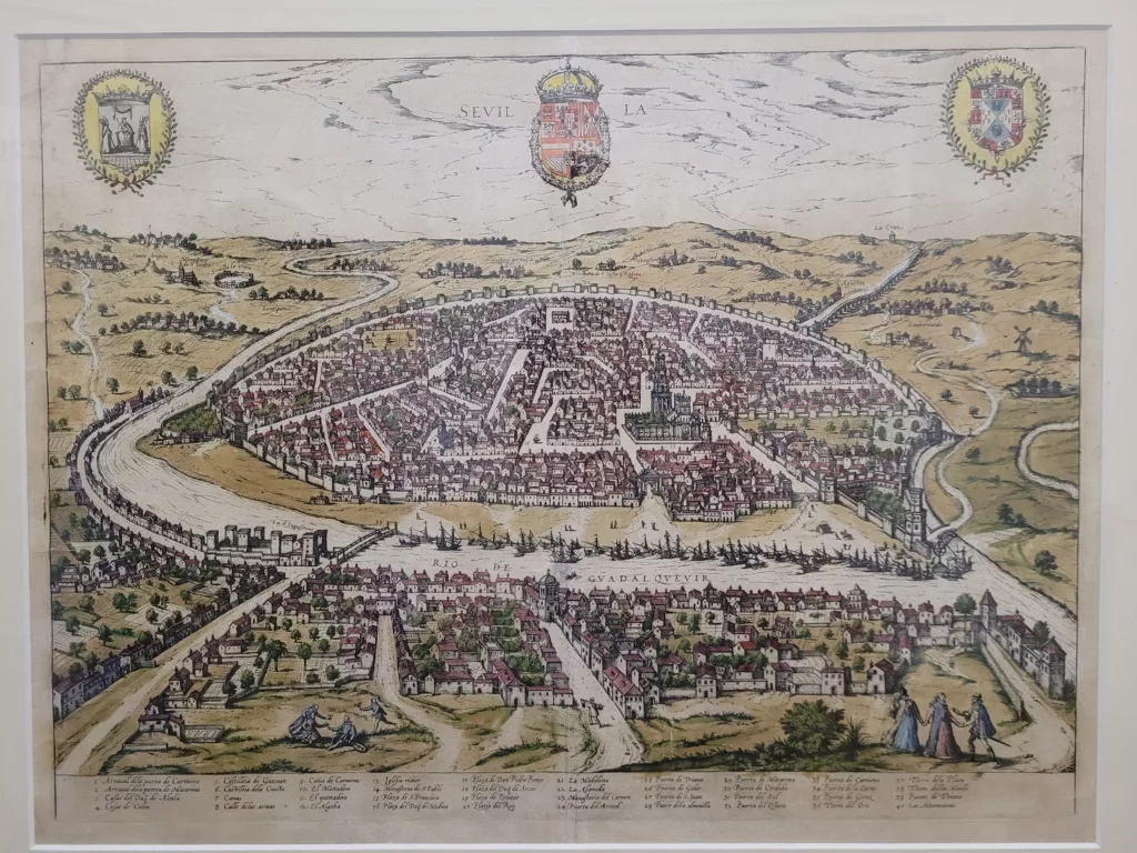 Old map of Seville found inside naval museum inside Torre del Oro