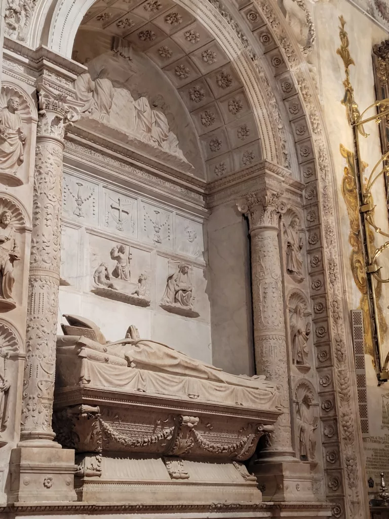 A stone tomb inside Seville Cathedral.