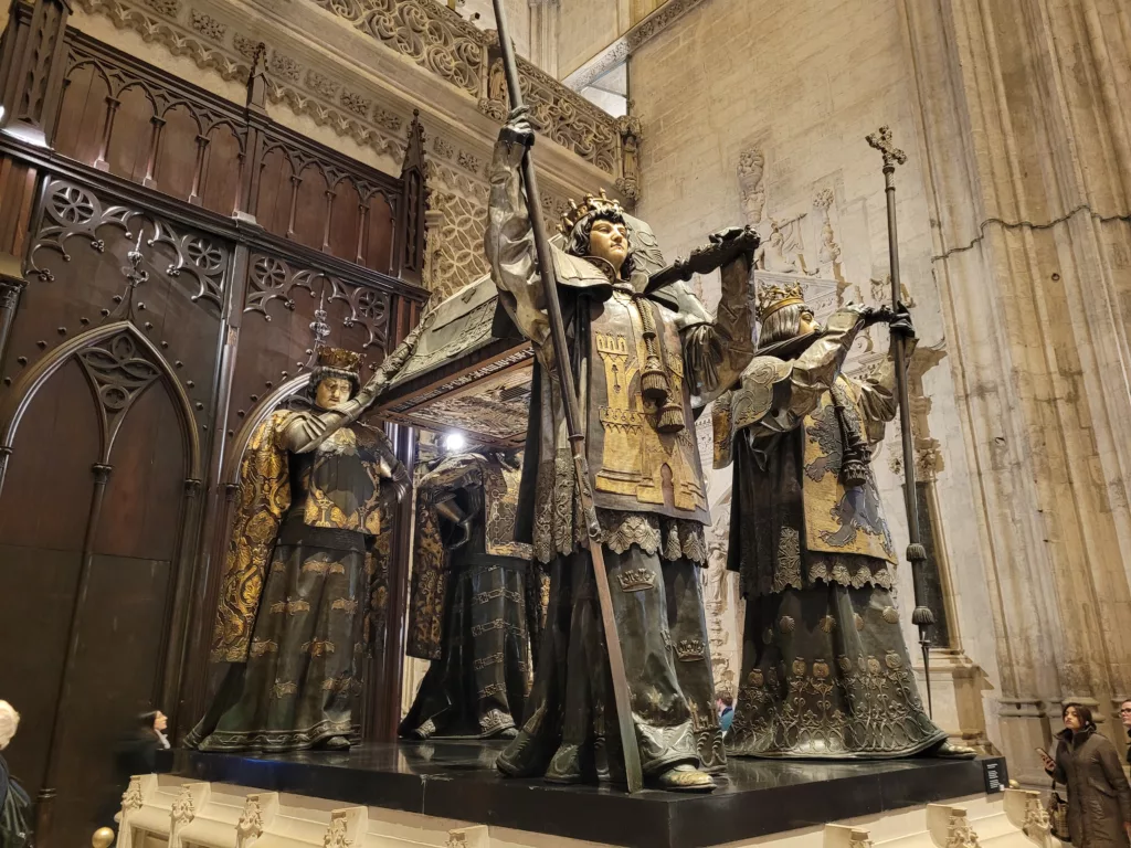 Side view of Columbus's tomb at Seville Cathedral