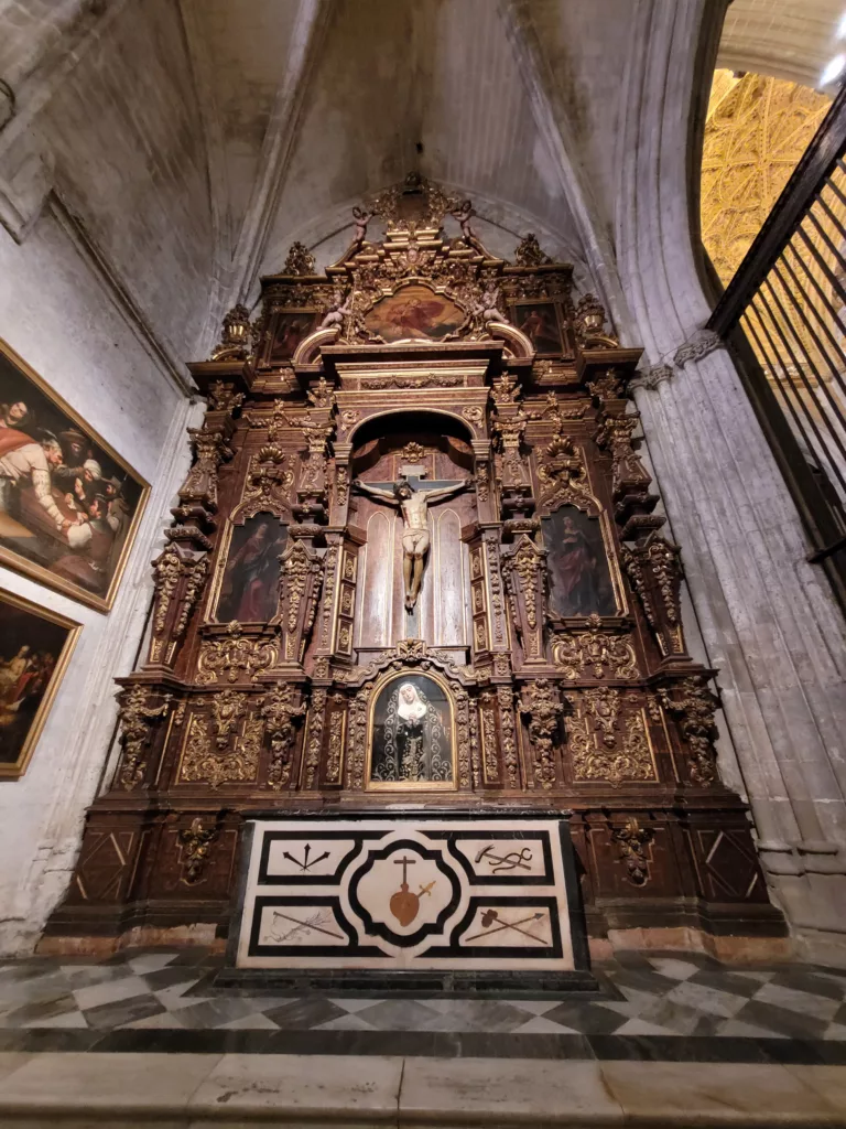 A Catholic Church memorial of Jesus on the cross at Seville Cathedral