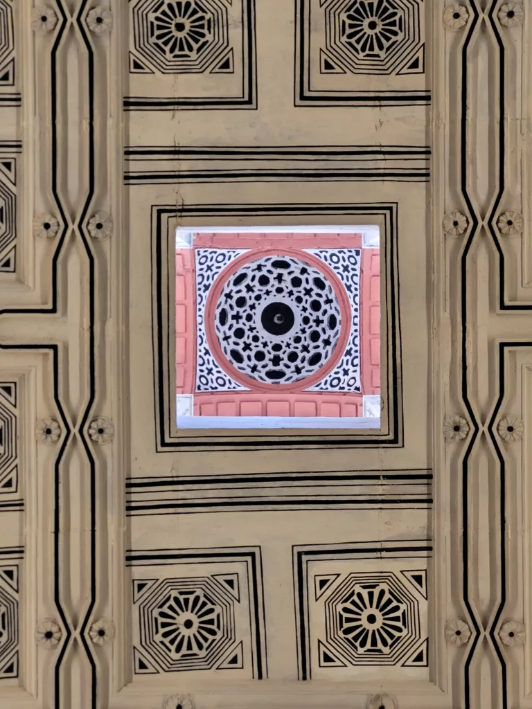 Up close photo of a skylight seen inside the Seville Cathedral