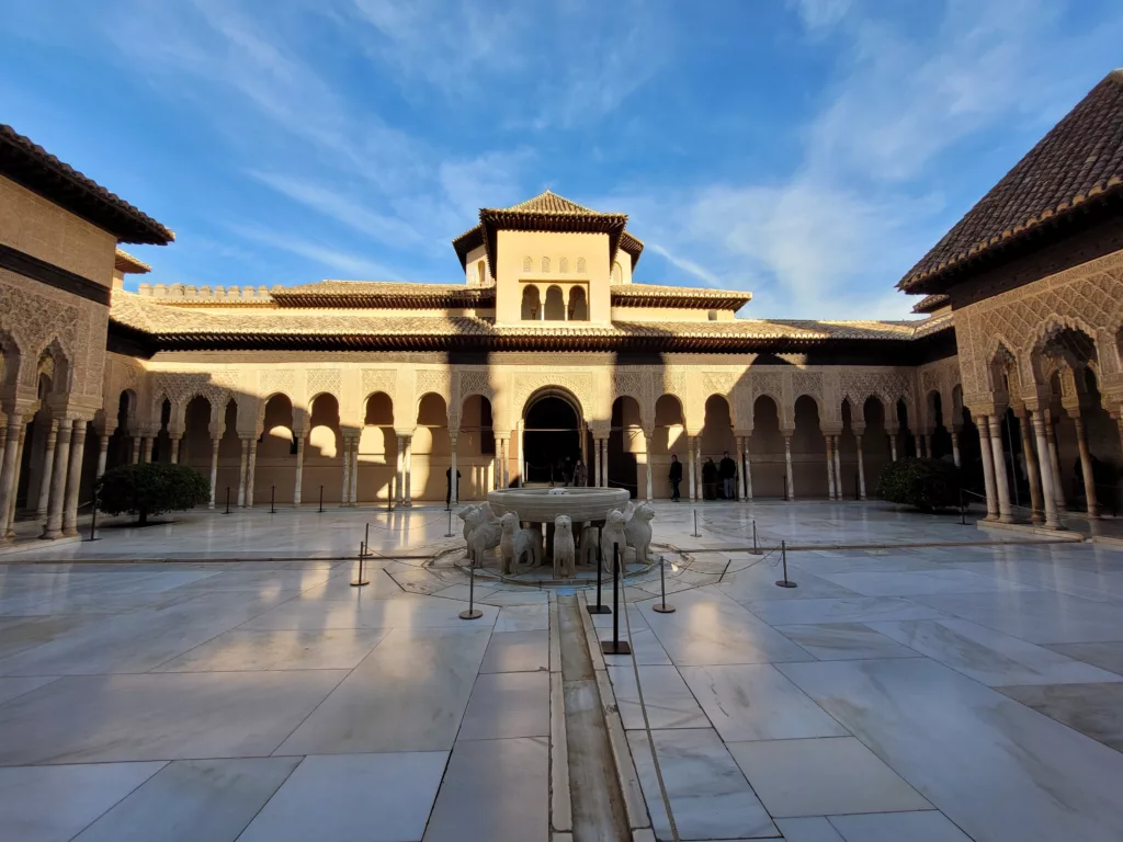 The Lion's Courtyard inside the Nasrid Palaces at the Alhambra complex