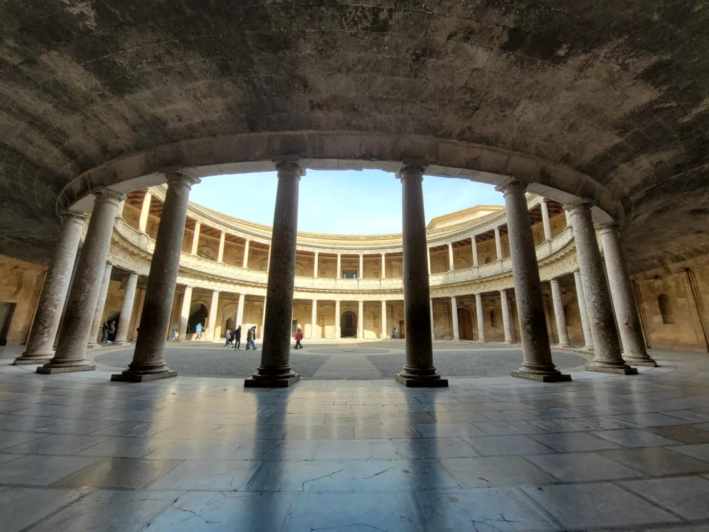 Charles V Palace interior courtyard view at the Alhambra complex