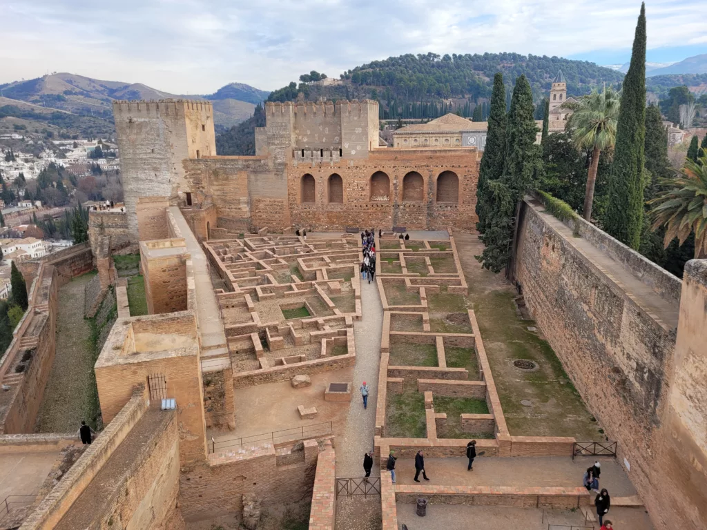 The inside of the Alcazaba at the Alhambra complex