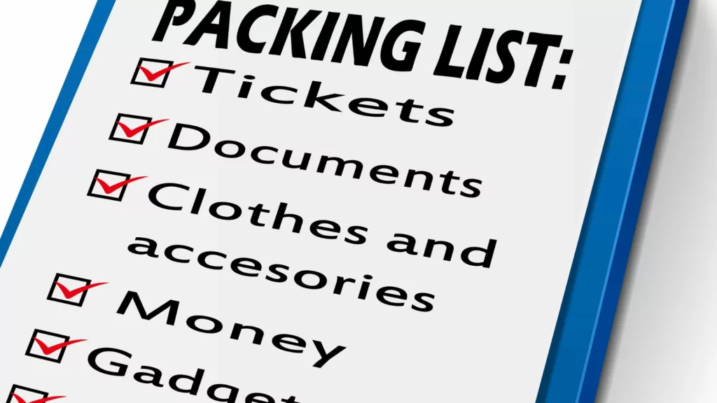 Photo of a packing list