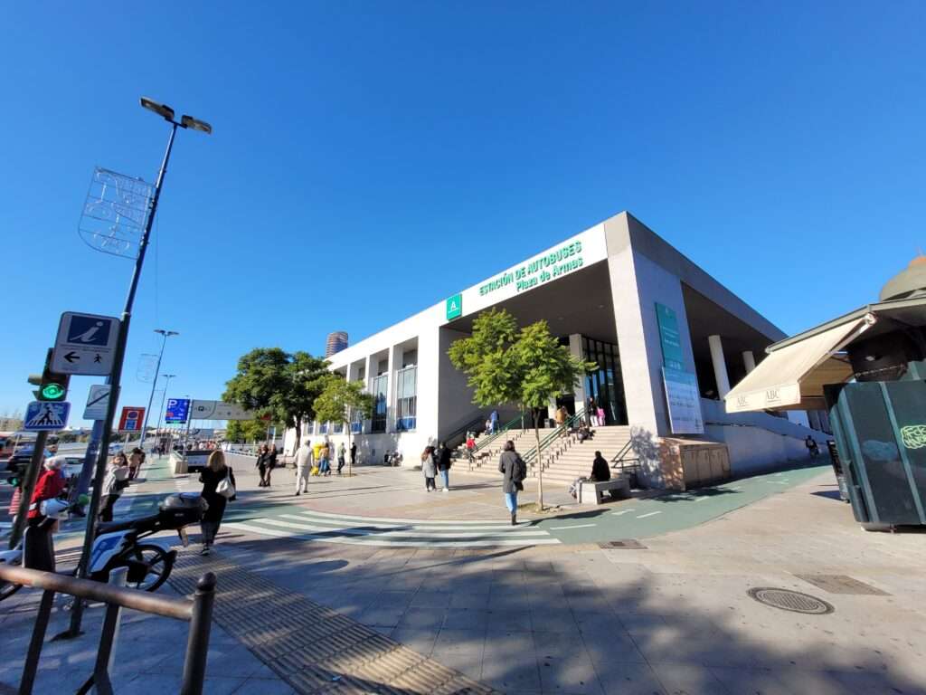 Seville bus station with buses to Italica